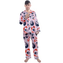 Folk Flowers Pattern Floral Surface Design Seamless Pattern Men s Long Sleeve Satin Pajamas Set by Eskimos