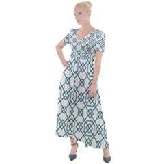 Arabic Vector Seamless Pattern Button Up Short Sleeve Maxi Dress