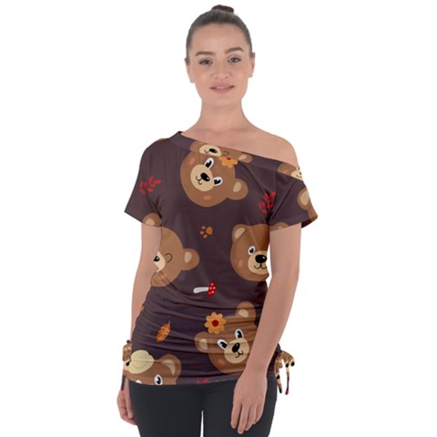 Bears-vector-free-seamless-pattern1 Off Shoulder Tie-up Tee by webstylecreations