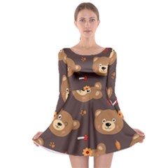 Bears-vector-free-seamless-pattern1 Long Sleeve Skater Dress by webstylecreations