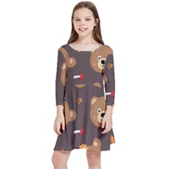 Bears-vector-free-seamless-pattern1 Kids  Quarter Sleeve Skater Dress