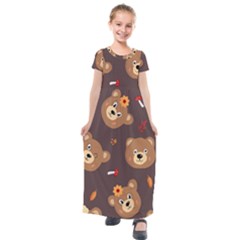 Bears-vector-free-seamless-pattern1 Kids  Short Sleeve Maxi Dress by webstylecreations