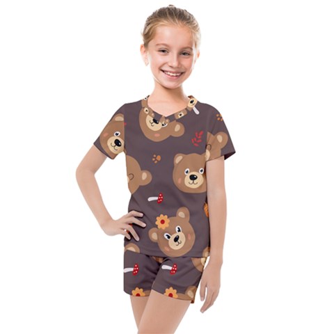 Bears-vector-free-seamless-pattern1 Kids  Mesh Tee And Shorts Set by webstylecreations