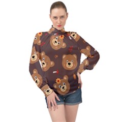 Bears-vector-free-seamless-pattern1 High Neck Long Sleeve Chiffon Top by webstylecreations