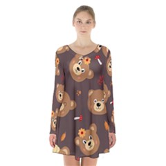 Bears-vector-free-seamless-pattern1 Long Sleeve Velvet V-neck Dress by webstylecreations