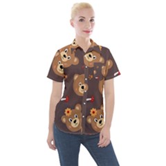 Bears-vector-free-seamless-pattern1 Women s Short Sleeve Pocket Shirt