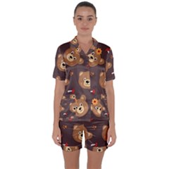 Bears-vector-free-seamless-pattern1 Satin Short Sleeve Pajamas Set