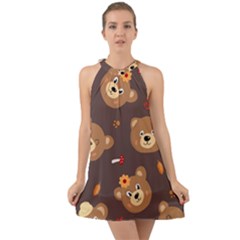 Bears-vector-free-seamless-pattern1 Halter Tie Back Chiffon Dress by webstylecreations