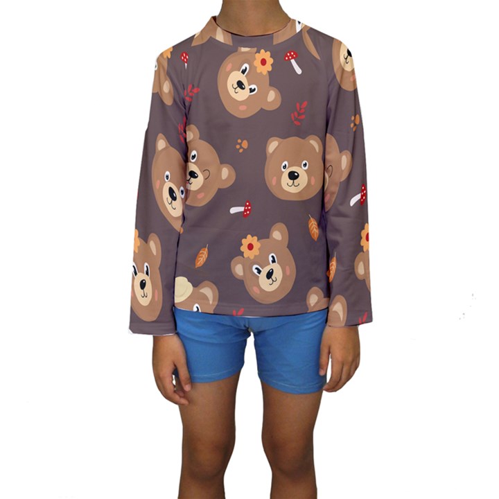 Bears-vector-free-seamless-pattern1 Kids  Long Sleeve Swimwear