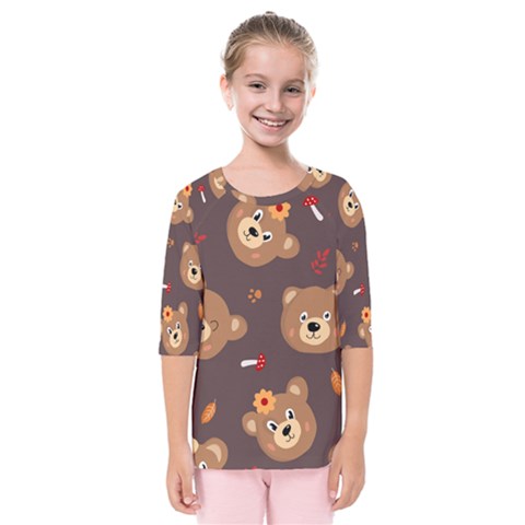 Bears-vector-free-seamless-pattern1 Kids  Quarter Sleeve Raglan Tee by webstylecreations