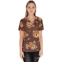 Bears-vector-free-seamless-pattern1 Women s V-neck Scrub Top by webstylecreations