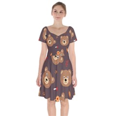Bears-vector-free-seamless-pattern1 Short Sleeve Bardot Dress by webstylecreations