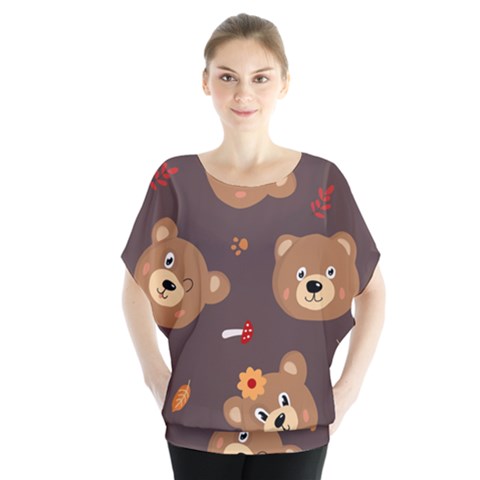 Bears-vector-free-seamless-pattern1 Batwing Chiffon Blouse by webstylecreations