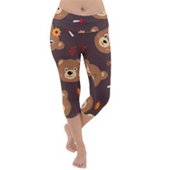 Bears-vector-free-seamless-pattern1 Lightweight Velour Capri Yoga Leggings by webstylecreations