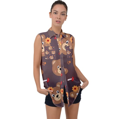 Bears-vector-free-seamless-pattern1 Sleeveless Chiffon Button Shirt by webstylecreations