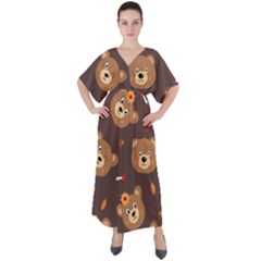 Bears-vector-free-seamless-pattern1 V-neck Boho Style Maxi Dress