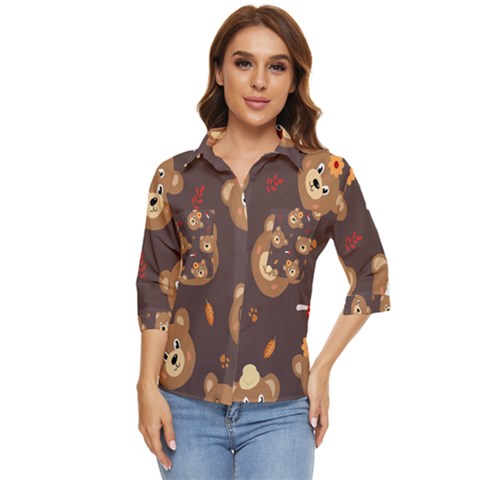 Bears-vector-free-seamless-pattern1 Women s Quarter Sleeve Pocket Shirt by webstylecreations