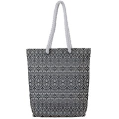 Abstract Silver Ornate Decorative Pattern Full Print Rope Handle Tote (Small)