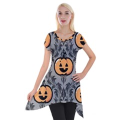 Pumpkin Pattern Short Sleeve Side Drop Tunic by InPlainSightStyle