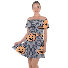 Pumpkin Pattern Off Shoulder Velour Dress by InPlainSightStyle