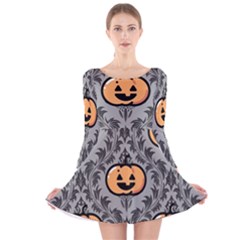 Pumpkin Pattern Long Sleeve Velvet Skater Dress by InPlainSightStyle