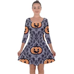 Pumpkin Pattern Quarter Sleeve Skater Dress by InPlainSightStyle