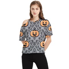 Pumpkin Pattern One Shoulder Cut Out Tee by InPlainSightStyle