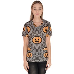 Pumpkin Pattern Women s V-neck Scrub Top by InPlainSightStyle