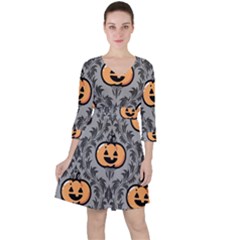 Pumpkin Pattern Quarter Sleeve Ruffle Waist Dress by InPlainSightStyle