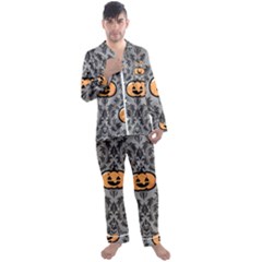 Pumpkin Pattern Men s Long Sleeve Satin Pajamas Set by InPlainSightStyle