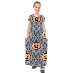 Pumpkin Pattern Kids  Short Sleeve Maxi Dress by InPlainSightStyle