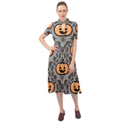 Pumpkin Pattern Keyhole Neckline Chiffon Dress by InPlainSightStyle
