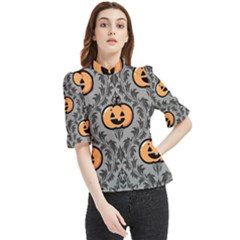 Pumpkin Pattern Frill Neck Blouse