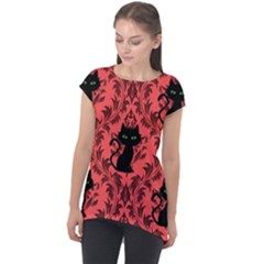 Cat Pattern Cap Sleeve High Low Top by InPlainSightStyle