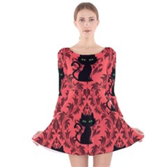 Cat Pattern Long Sleeve Velvet Skater Dress by InPlainSightStyle