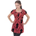 Cat Pattern Puff Sleeve Tunic Top View1