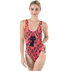 Cat Pattern High Leg Strappy Swimsuit by InPlainSightStyle
