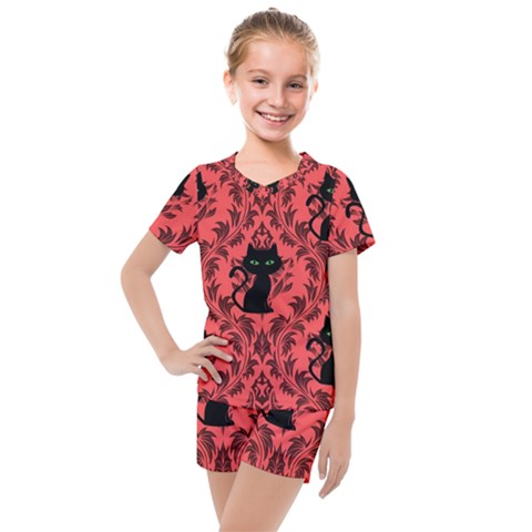 Cat Pattern Kids  Mesh Tee And Shorts Set by InPlainSightStyle