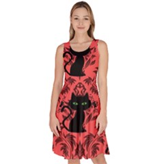 Cat Pattern Knee Length Skater Dress With Pockets by InPlainSightStyle