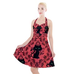 Cat Pattern Halter Party Swing Dress  by InPlainSightStyle