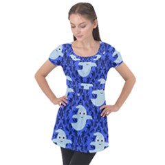 Ghost Pattern Puff Sleeve Tunic Top by InPlainSightStyle