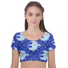 Ghost Pattern Velvet Short Sleeve Crop Top  by InPlainSightStyle