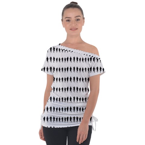 Athletic Running Graphic Silhouette Pattern Off Shoulder Tie-up Tee by dflcprintsclothing