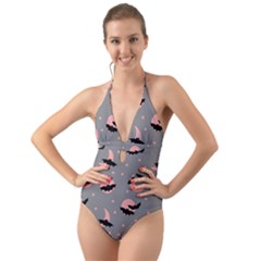 Bat Halter Cut-Out One Piece Swimsuit