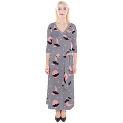 Bat Quarter Sleeve Wrap Maxi Dress