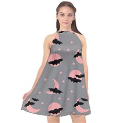 Bat Halter Neckline Chiffon Dress 