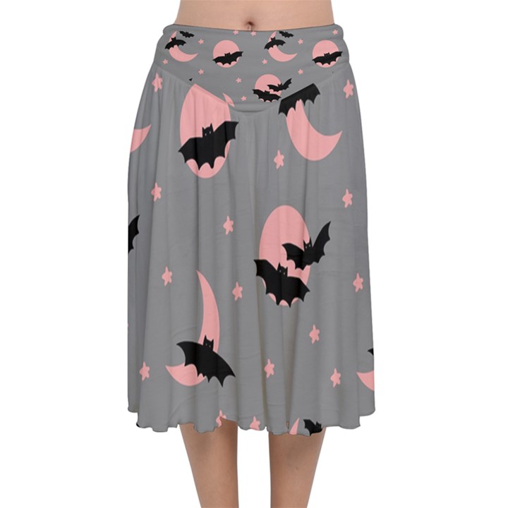 Bat Velvet Flared Midi Skirt