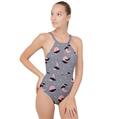 Bat High Neck One Piece Swimsuit by SychEva