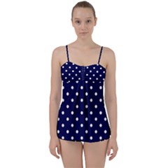 1950 Navy Blue White Dots Babydoll Tankini Set