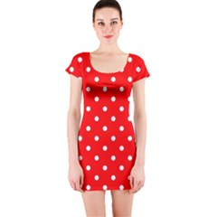 1950 Red White Dots Short Sleeve Bodycon Dress